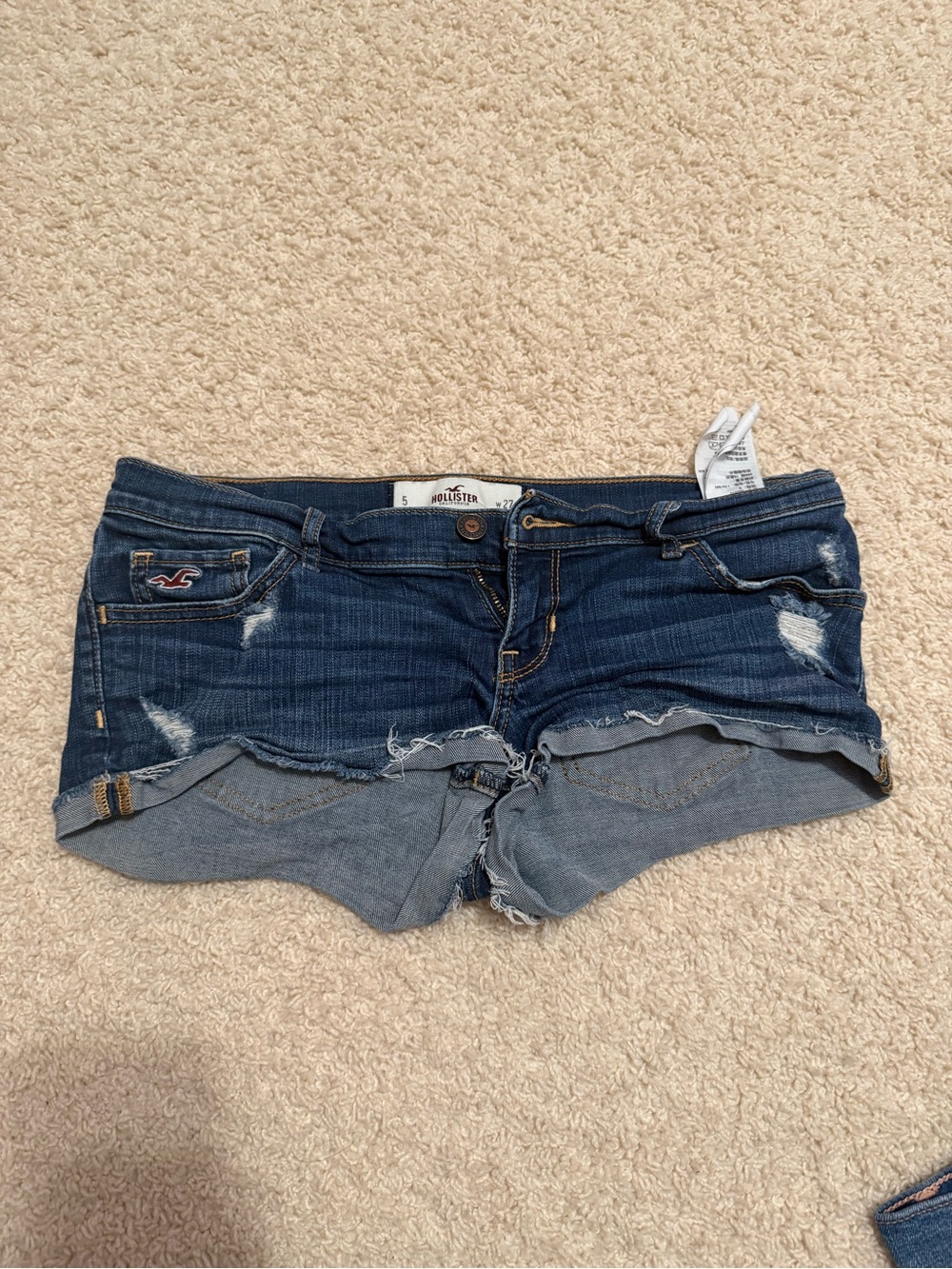 Hollister Women's Dark Indigo Distressed Denim Cutoff Shorts
